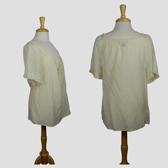 TOMMY BAHAMA Women's Top Silk Cotton Sheer Blouse Tunic Tassel Front Tie Size 10 - Picture 2 of 13